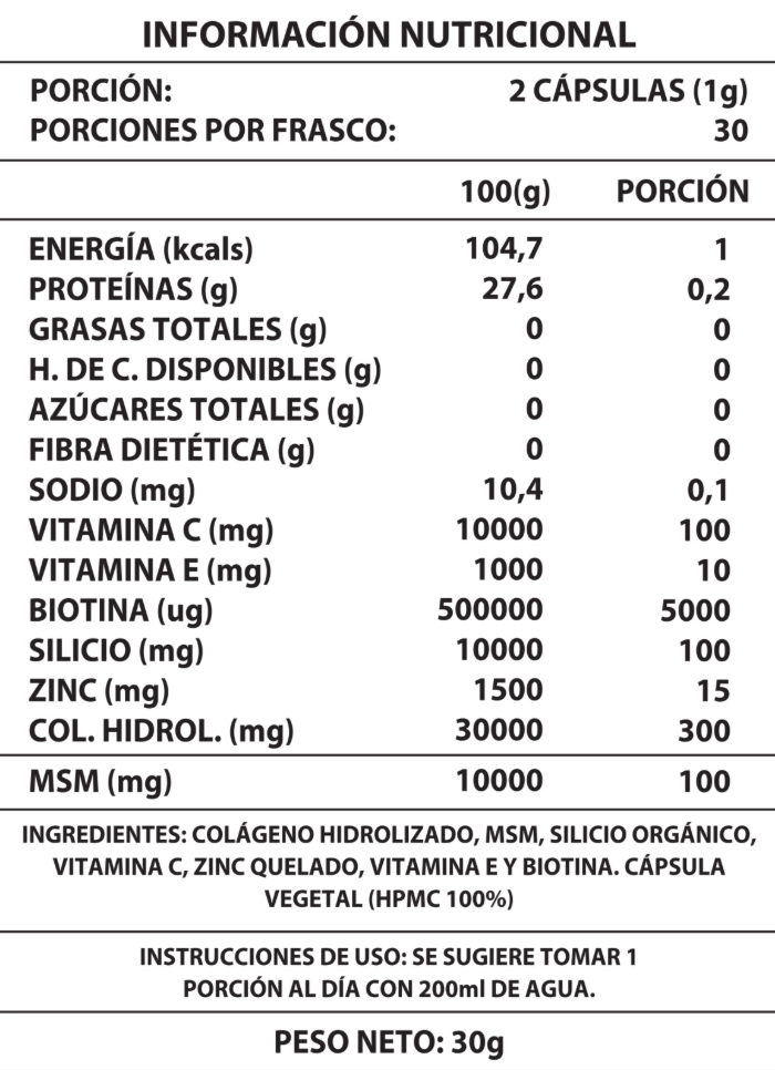 BIOTINA + COLÁGENO 1000MG 60CAPS