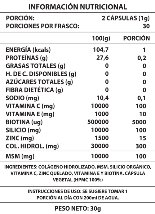 BIOTINA + COLÁGENO 1000MG 60CAPS