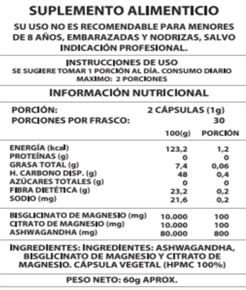 AMCL Ashwagandha + Magnesio – 60 Cápsulas | 30 Porciones